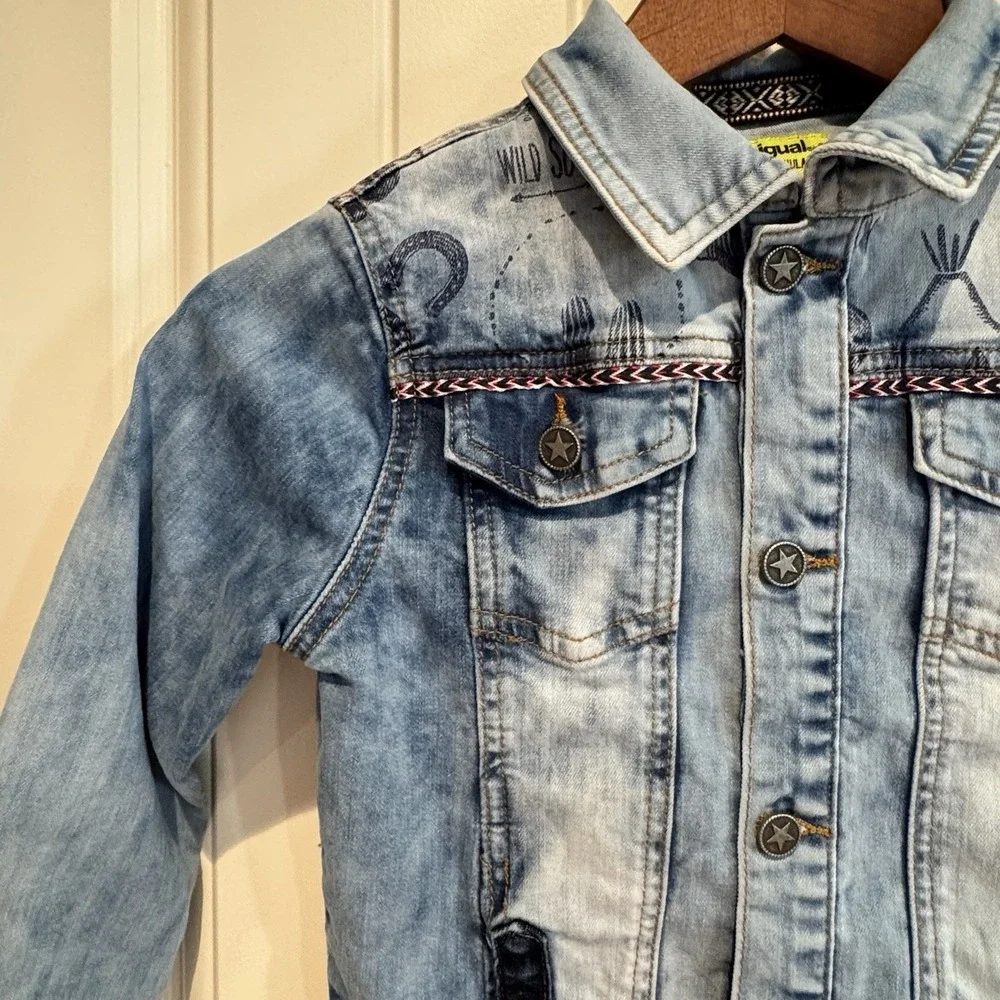 Desigual Girls 7/8 Western‎ Denim Jacket Bull Skull Embroidered Rodeo